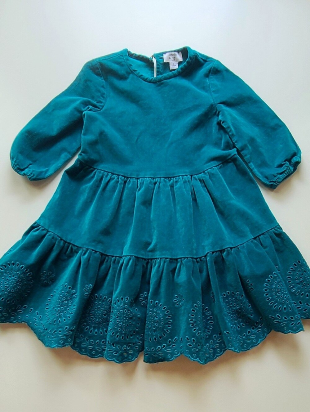 Crown & Ivy Teal Cotton Corduroy Eyelet Dress Girls Size 6 Fall Winter...